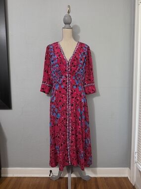 Saloni Silk Red Floral Midi Dress Size 12
